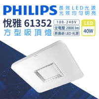 Philips 飛利浦 悅雅 61352 方形吸頂燈 LED 40W 壁切四段(適用2~3坪)