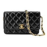 Chanel 香奈兒 展示品 油蠟羊皮金釦粗鏈斜背包WOC( AP3310-黑)
