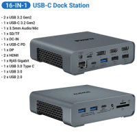 USB C Docking Station Triple Monitor 2 HDMI Displayport 4K 60Hz SD TF Card Slot RJ45 AC 65W Chagring for Lenovo Dell HP Laptop