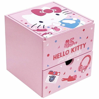 小禮堂 Hello Kitty 桌上型木製單抽掀蓋收納盒《粉.45週年》抽屜盒.木製櫃.置物盒