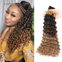 Linhua Deep Wave Bulk Braiding Human Hair For Crochet Boho Braids Omber T1B/4 /27 Micro Knotless Bohemian Braids Double Drawn