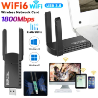 1800Mbps WiFi 6 USB Adapter Dual Band 2.4G/5Ghz Wireless WiFi Receiver USB 3.0 Dongle Network Card For Laptop PC Win 10/11