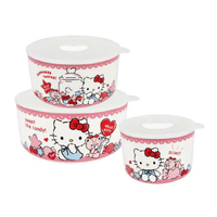 小禮堂 Hello Kitty 陶瓷保鮮碗3入組 (糖果款)