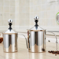 Device 304 Pembuih Susu Manual Keluli Tahan Karat 400cc & 800cc dengan Penapis Dua Lapisan Pitcher S