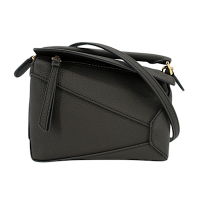 Loewe 羅威 Mini Puzzle 粒面小牛皮金釦斜背腰包(深灰)