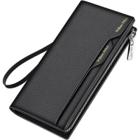 Men's leather wallet, men's credit card holder, fashionable phone bag, zipper wallet, handbag
