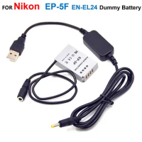 5V USB Cable Power Bank Charger Adapter+EP-5F DC Coupler EN-EL24 Fake Battery EH5 For Nikon 1 J5 1J5 Camrea
