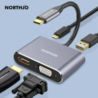 NORTHJO USB C to HDMI VGA Adapter Hub with 4K 1080P USB 3.0 USB C PD Charging for MacBook Pro Air iPad Pro and Type C Devices
