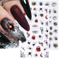 5D Spider Embossed Nail Art Stickers Spider Web Scorpion Centipede Red Lips Evil Eyes Winter Halloween Animal Engraved Manicure