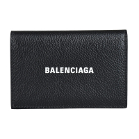 【Balenciaga 巴黎世家】BALENCIAGA印白字LOGO小牛皮2卡壓釦式翻蓋名片卡夾包(黑)