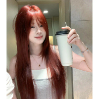 GDS Wigs วิกผมตรงสไลด์เลเยอร์สีไวน์แดง มีหน้าม้า (ยาว 75 cm) Minimalist