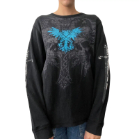 Áo Thun Dài Tay Cơ Bản Cho Nữ, Áo Thun Dáng Rộng In Hình Kiếm Gothic, Áo Chui Đầu