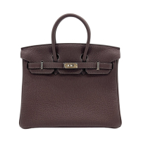HERMES 愛馬仕 Birkin 牛皮銀釦手提柏金包-25cm(深咖)