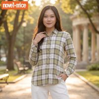 Kemeja Wanita Rayon Plaid | Atasan Wanita Lengan Panjang Motif Kotak-Kotak | Olive Green | Novel Mic