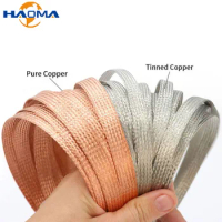 1M Pure Copper Braid Tape High Flexibility Knitted Mesh Cable Bare Ground Lead Wire Tinned Plated Desoldering Welding Wire Repai
