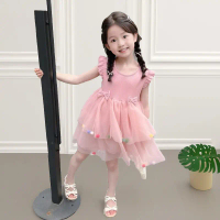 Beibei kids--2-7 Tahun  Gaun Slip Anak-Anak Baru   anak perempuan Rok lucu Lengan pendek atasan keci