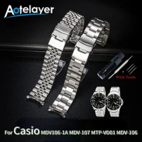 22mm Solid Stainless Steel Wristband For Casio MDV106-1A MDV-107 MTP-VD01 MDV-106D Watch Strap Watch Accessories with Tool