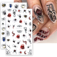 5D Spider Wed Embossed Nail Art Sticker Blood Drop Eyes Centipede Halloween Engraved Slider DIY Manicure Decoration Tips