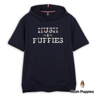 Hush Puppies 男裝 帽T 經典格紋矽膠英文刺繡狗短袖帽T(丈青 / 43102103)