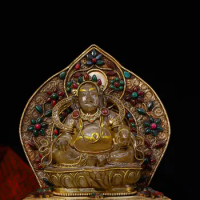 9"Tibet Temple Collection Old Natural Crystal Filigree mosaic Gem Yellow God of Wealth Buddha Statue Back light Huang Caishen
