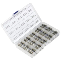 150 pieces of fast blown glass fuse combination kit 5x20mm 250V 0.1 0.25 0.5 1 1.5 2 3 4 5 8 10 12 15 20A Tube fuse with plastic