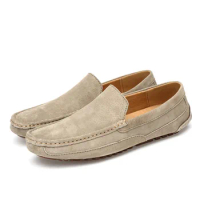 Men Rubber Sole Shoes Driving Flat Shoes Leisure Loafer Genuine Leather Moccasin