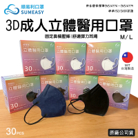 【順易利】成人3D立體醫療口罩(30入/雙鋼印/多重材質/口罩國家隊)
