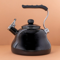 《La Cafetiere》琺瑯笛音壺(亮黑2L) | 煮水壺 燒水壺
