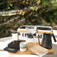 Attractive Outdoor Coffee Brewing Set - Hand Drip Kettle, Filter, Hand Grinder,Electronic Scale,Filter Paper,All in One Box