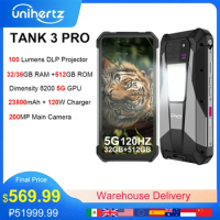 Unihertz Tank 3 Pro 8849 Rugged Smartphone android 5G with 100 Lumens Projector 32/36GB 512GB 23800mAh Waterproof 200MP phones
