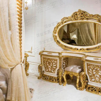 TOP end European palace villa dressing table French luxury custom makeup table solid wood gold foil carved makeup table
