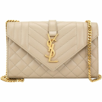 YSL Saint Laurent MONOGRAM 小款 車縫小牛皮鍊帶信封包(深米色)