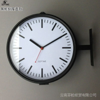 新款小號雙面掛鐘簡約時尚雙面時鐘酷黑超靜音金屬雙面鐘錶