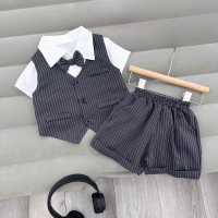 (BBKIDS) BỘ VEST SỌC CÔNG TỬ 4 CHỊ TIẾT ( ÁO VEST - QUẦN-ÁO SƠ MI KÈM NƠ) SIZE 8-18kg CHO BÉ ĐI TIỆC