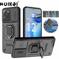 Slide Camera Case For Xiaomi Redmi Note 12 Pro 5G Note 12S 4G Note 12 Turbo Ring Stand Armor Anti-fall Protection Kickstand Case