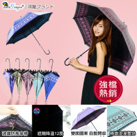 【雙龍牌】洛可可雙面圖案蕾絲黑膠宮廷傘自動直立傘(防曬降溫自動晴雨傘超輕量陽傘貴婦傘A6160B)