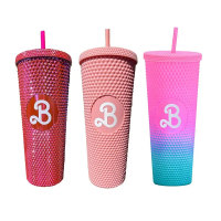 Chai Nước Có Ống Hút, SXXINGI, Cốc Đính Barbie, Đồ Dùng Tiệc Barbie, Cốc Uống Nước, Cốc Đồ Uống Phim