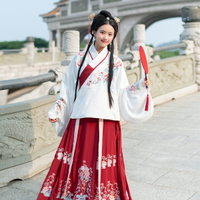 秋冬中國風傳統改良漢服女琵琶袖雙層面料明制刺繡襖裙馬面裙1入