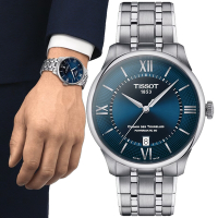 TISSOT天梭 官方授權 杜魯爾系列 典雅羅馬機械腕錶-藍 禮物推薦 畢業禮物 39mm/T1398071104800