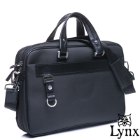 Lynx - 山貓經典極簡風格手提真皮側背公事包-經典黑