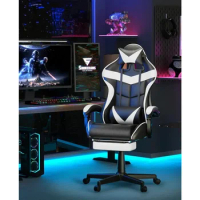 Reclining Chair Office (Polar White) Ergonomic Gamer Chair With Headrest Video Game Chairs for Adults Teens Chaise Gaming Sofa