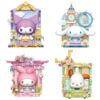Sanrio Family Travel Around The World Print Building Blocks Cute Cinnamoroll Kuromi Stitching Toys Home Decoration Gifts