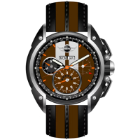 MINI Swiss Watches 石英錶 45mm 咖啡底灰條三眼計時 咖啡黑相間真皮錶帶