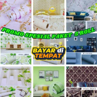 Paket 5 Roll BAYAR DI TEMPAT | Terlaris Wallpaper Sticker Dinding Murah Motif Serat Kayu Putih Abu C