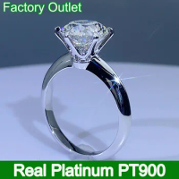 Custom Real Platinum PT900 Ring Women Engagement Anniversary Wedding Ring Round Moissanite Diamond Classic 1 2 3 4 5 Carat