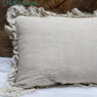 New Ruffled Pillow Shams Shabby Chic Pillowcases Farmhouse Ruffle Country Elegant French Washed Linen Vintage Decorative