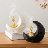 Moon Incense Burner With Cover Middle East Ramadan Ceramic Incense Holder Desk Ornament Aromatherapy Home Decor Gift