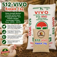 Pakan Ayam Broiler 512-VIVO Repack 1kg | Pakan Finisher Crumble Protein 19,5–20,5% Tanpa Antibiotik