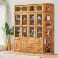All Cypress Wood Bookcase Single Assemblage Zone Glass Door Top Cabinet Corner Home Study Multi-Functional Custom Furniture