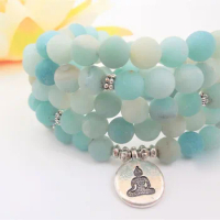 108 Mala Beads Bracelet 108 Mala Necklace Matte Amazonite Buddhist Rosary Wrist Bracelet Prayer Beads Buddhist Buddha Necklaces